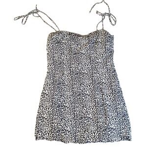 Polly Mini Dress Women 6 Navy Blue White Abstract Petal Print Tie Strap